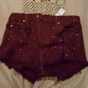 LF- Studded Red Jean shorts